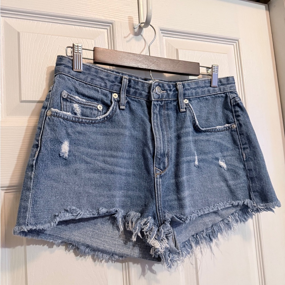 Lovers + Friends Distressed Blue Denim Cutoff Shorts - Picture 2 of 6